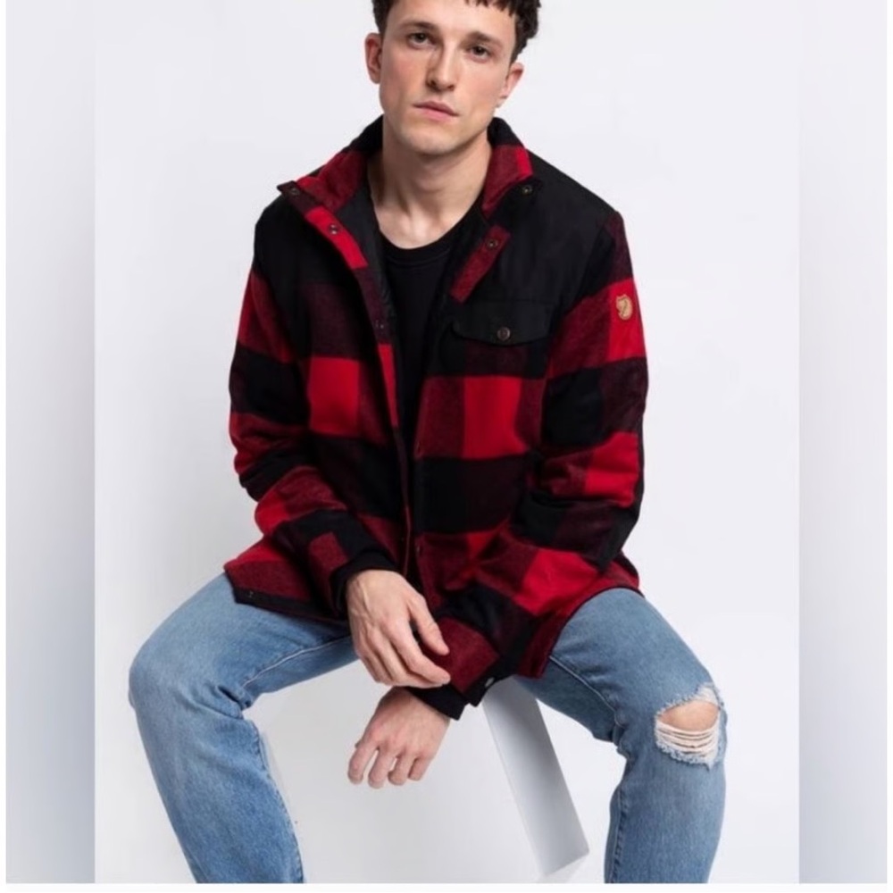 Fjallraven Men's Red and Black Plaid Jacket